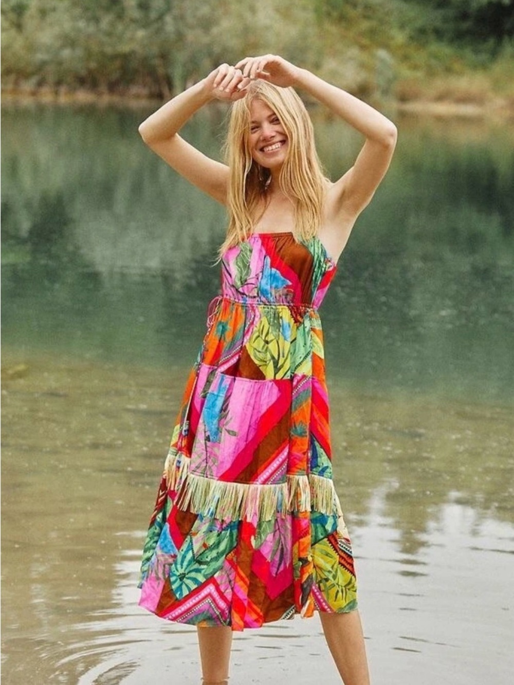 Anthropologie x Farm Rio Palila Fringed Midi Dress Size XS NWT